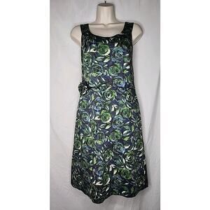 Ann Taylor LOFT Sheath Dress Blue & Green Floral Sz 10 Sleeveless Form Fit Knee